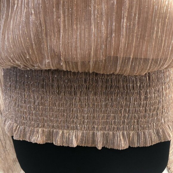 Joie Shimmer Blouse Smocked Waist Long Sleeve Chiffon Silver Gold Metallic Sz L - Picture 7 of 12